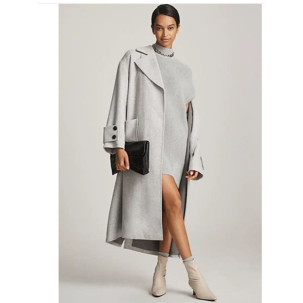 By Anthropologie Short-Sleeve Mock-Neck Sweater Mini Dress in Grey S